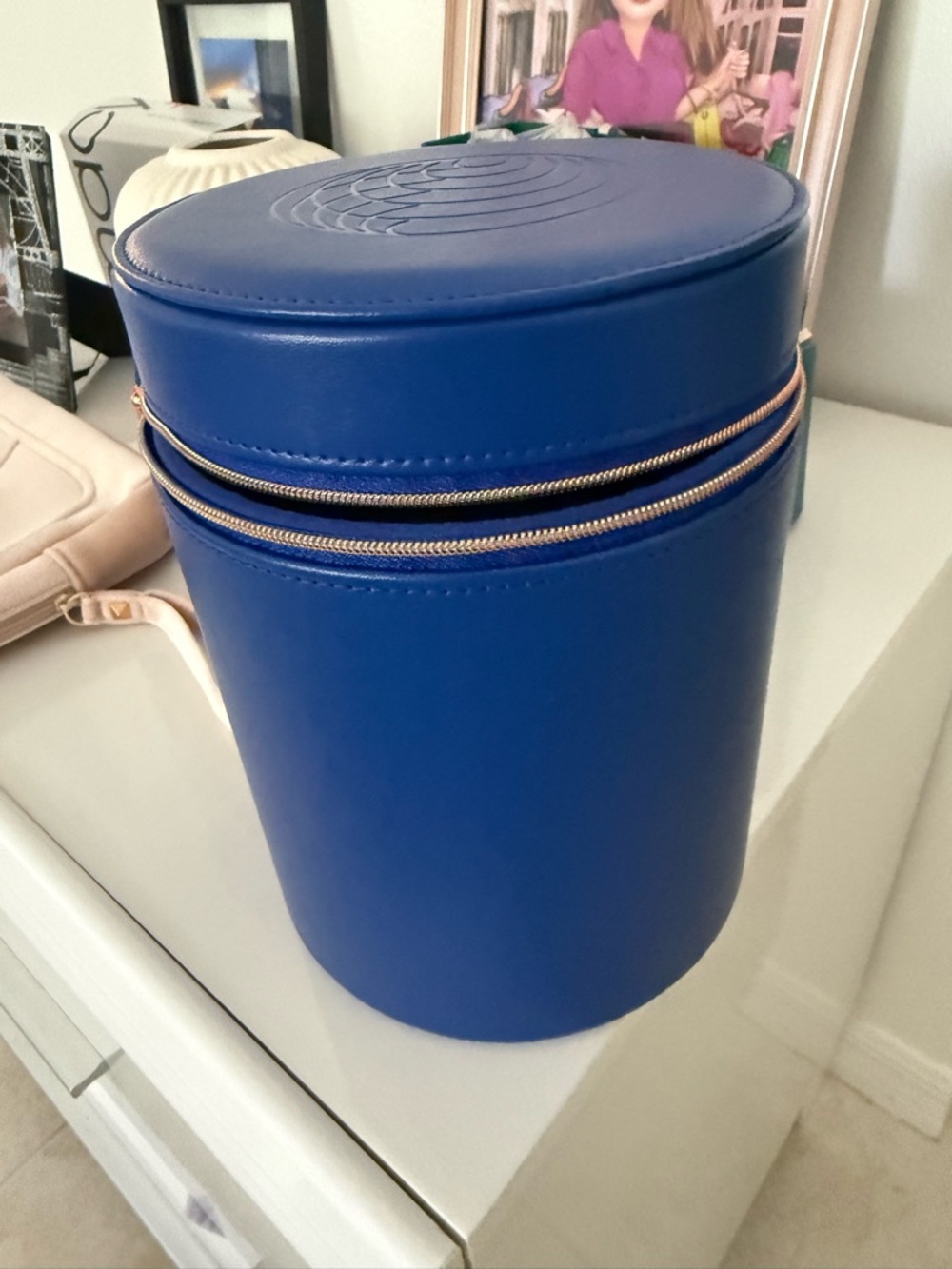 Augustinus Cobalt Blue Cylindrical Leatherette Jewelry Case
